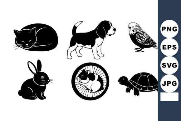 Black Silhouette Pet Animals Vector