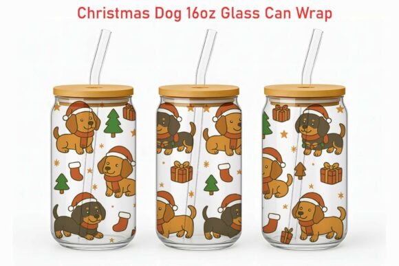 Christmas Dachshund 16oz Glass Can Wrap
