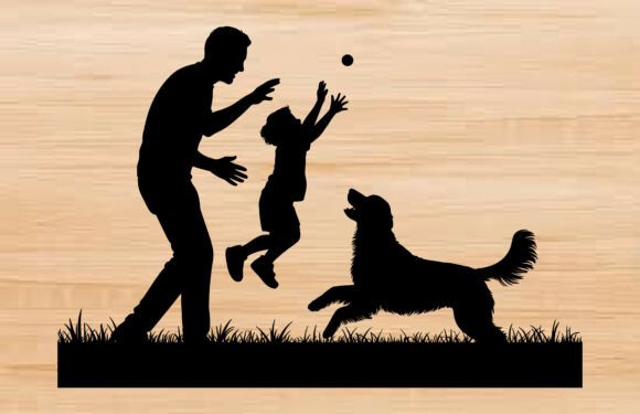 Dad Son Playing with Dog SVG Silhouette Review