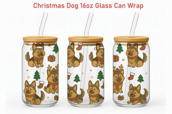 Xmas German Shepherd 16oz Glass Can Wrap