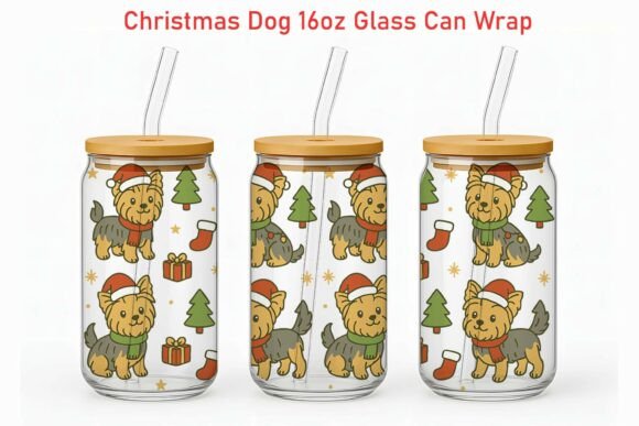 Xmas Yorkshire Terrier Glass Can Wrap