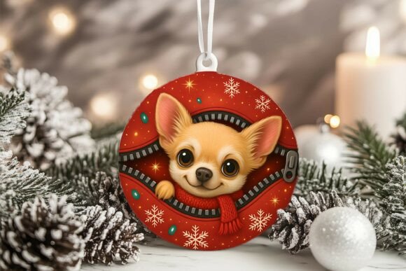 Xmas Zipper Bulldog Circle Ornament PNG